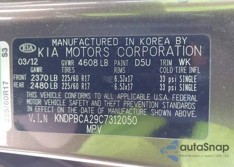 2012 Kia Sportage Lx из США, поврежденный, VIN KNDPBCA29C7312050